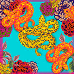 Load image into Gallery viewer, Flower Snake Turquoise Silk Square Scarf
