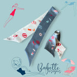 Load image into Gallery viewer, Beachclub ‘20 White and Grey Silk Twilly Scarf
