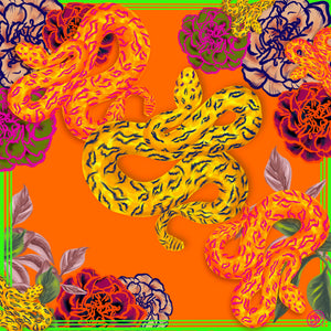 Flower Snake Orange Small Silk Square Scarf