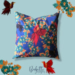 Load image into Gallery viewer, Hummingbird Floral Blue Cotton Cushion Cover
