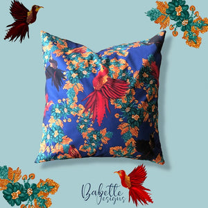 Hummingbird Floral Blue Cotton Cushion Cover
