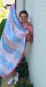 Load image into Gallery viewer, Beach ’20 Pink and Blue Silk Square Scarf
