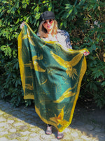 Load image into Gallery viewer, Golden Parrots Green and Gold Silk Square Scarf
