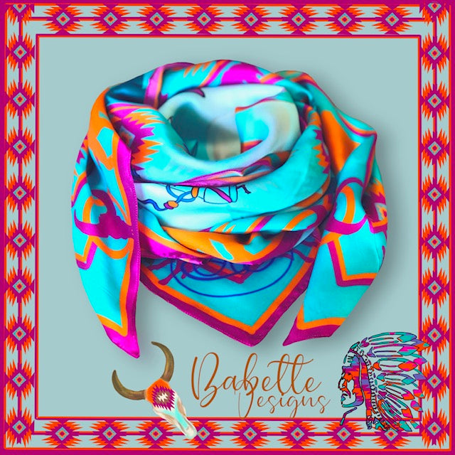 Native American Turquoise Silk Square Scarf