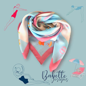 Beach ’20 Pink and Blue Silk Square Scarf