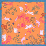 Load image into Gallery viewer, Wild Safari Orange Pink and Blue Silk Square Scarf
