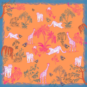 Wild Safari Orange Pink and Blue Silk Square Scarf