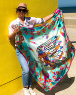 Load image into Gallery viewer, Native American Turquoise Silk Square Scarf
