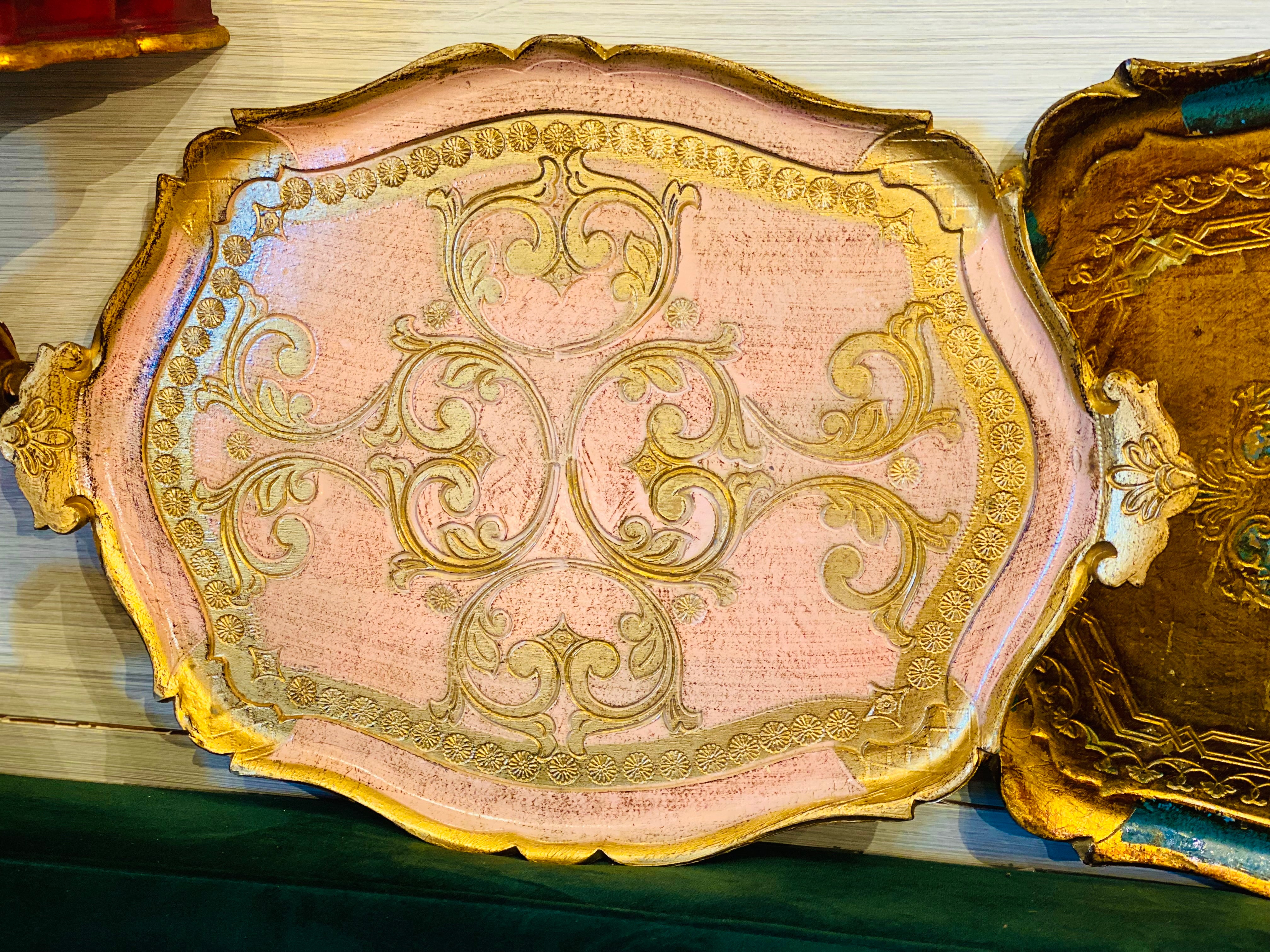 Vintage Unique Florentine Tray pink