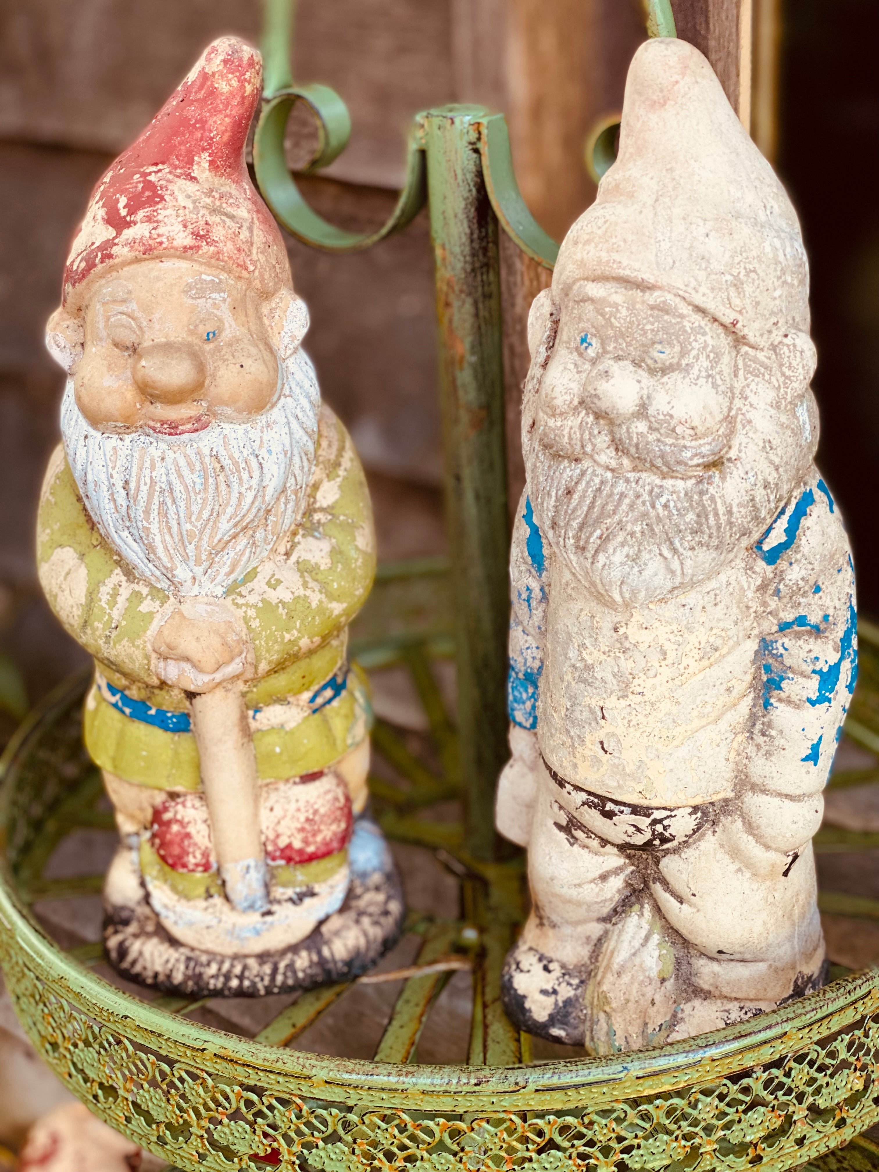 Vintage Set of 2 Stone Gnomes