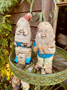 Vintage Set of 2 Stone Gnomes “Piggy”